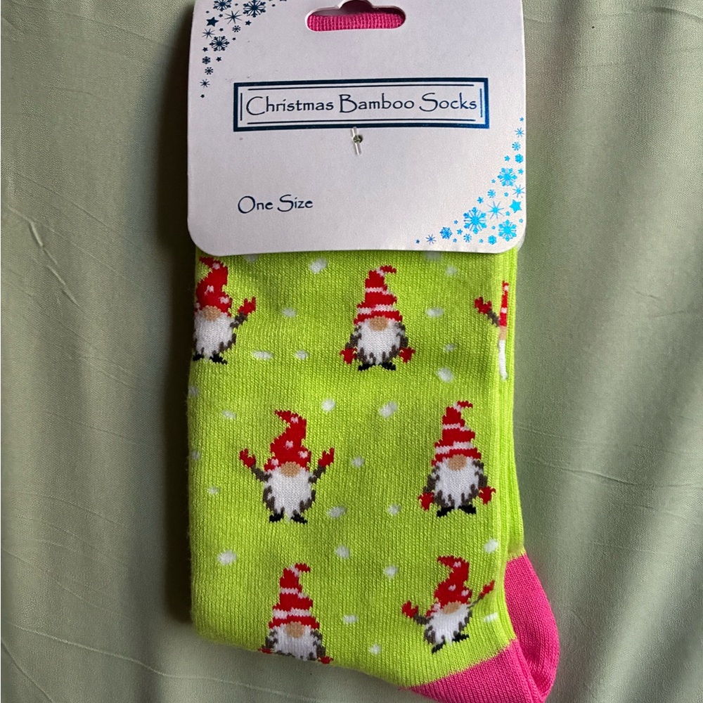 Festive Green and Pink Bamboo Christmas Socks